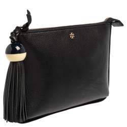 Pre Owned Tory Burch Black Leather Kira Tassel Crossbody Bag
