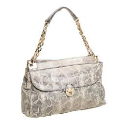 Tory Burch Cream Python Embossed Leather Simon Shoulder Bag