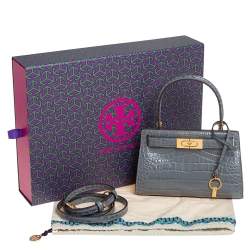 Pre Owned حقيبة يد علوية توري بورش بيتيت لي رادزيويل جلد بنقشة التمساح رصاصي