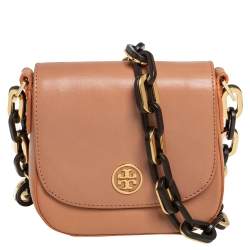 Pre Owned حقيبة كروس توري برش قلاب سلسلة كبيرة جلد بيج