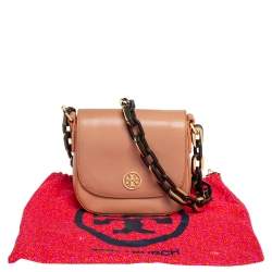 Pre Owned حقيبة كروس توري برش قلاب سلسلة كبيرة جلد بيج