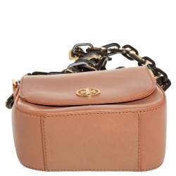 Pre Owned حقيبة كروس توري برش قلاب سلسلة كبيرة جلد بيج