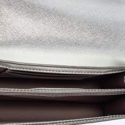 Pre Owned Tory Burch Metallic Silver Leather Mini Robinson Shoulder Bag