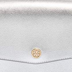 Pre Owned Tory Burch Metallic Silver Leather Mini Robinson Shoulder Bag