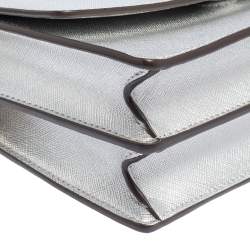 Pre Owned Tory Burch Metallic Silver Leather Mini Robinson Shoulder Bag