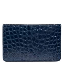 Pre Owned محفظة بطاقات توري برش ووكر جلد نقشة التمساح أزرق بسحاب علوي