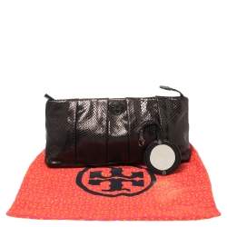Pre Owned Tory Burch Black Python Embossed Leather Clutch