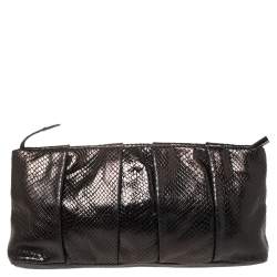 Pre Owned Tory Burch Black Python Embossed Leather Clutch