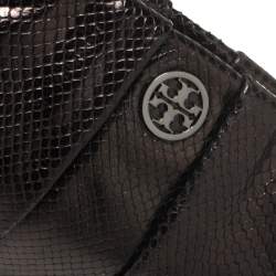 Pre Owned Tory Burch Black Python Embossed Leather Clutch