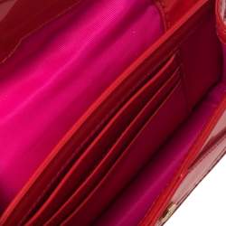 مملوكة مسبقًا Tory Burch Red Patent Leather Bow Wallet On Chain
