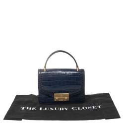 Pre Owned Tory Burch Blue Crocodile Embossed Leather Mini Juliette Top Handle Bag
