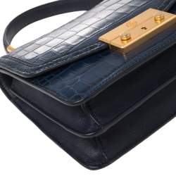 Pre Owned Tory Burch Blue Crocodile Embossed Leather Mini Juliette Top Handle Bag