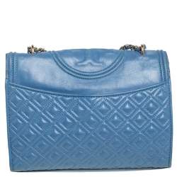 Tory Burch Blue Leather Fleming Shoulder Bag