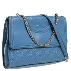 Tory Burch Blue Leather Fleming Shoulder Bag