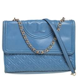 Tory Burch Blue Leather Fleming Shoulder Bag