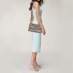 Pre Owned Tory Burch Dark Beige Leather and Suede Kira Shoulder Bag