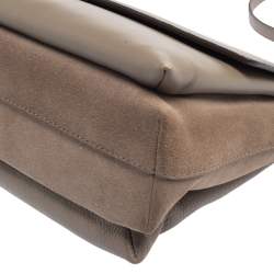 Pre Owned Tory Burch Dark Beige Leather and Suede Kira Shoulder Bag