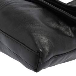 Pre Owned Tory Burch Black Leather Fold Over Messenger  Bag