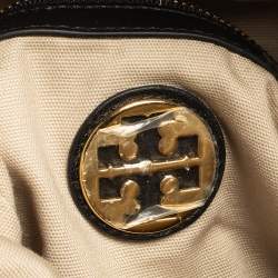 Pre Owned Tory Burch Black Leather Fold Over Messenger  Bag