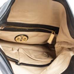 Pre Owned Tory Burch Black Leather Fold Over Messenger  Bag
