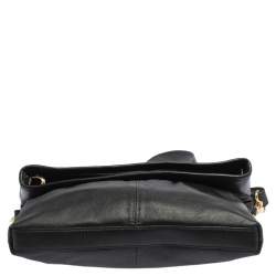 Pre Owned Tory Burch Black Leather Fold Over Messenger  Bag