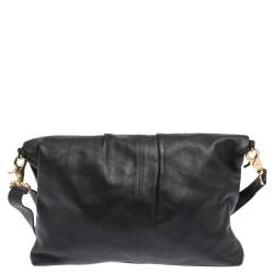 Pre Owned Tory Burch Black Leather Fold Over Messenger  Bag