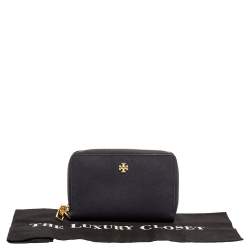 Pre Owned Tory Burch Navy Blue Saffiano Leather Zip Around Organizer Wallet
