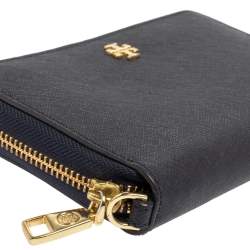 Pre Owned Tory Burch Navy Blue Saffiano Leather Zip Around Organizer Wallet