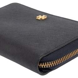 Pre Owned Tory Burch Navy Blue Saffiano Leather Zip Around Organizer Wallet