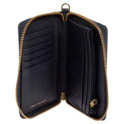 Pre Owned Tory Burch Navy Blue Saffiano Leather Zip Around Organizer Wallet
