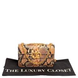 Pre Owned Tory Burch Multicolor Python Embossed Leather Gemini Link Shoulder Bag