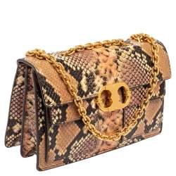 Pre Owned Tory Burch Multicolor Python Embossed Leather Gemini Link Shoulder Bag