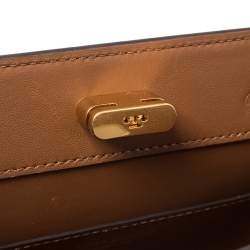 Pre Owned Tory Burch Cream Leather Small Lee Radziwill Top Handle Bag