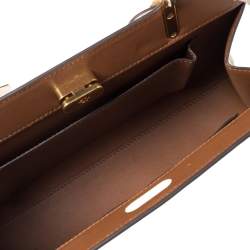 Pre Owned Tory Burch Cream Leather Small Lee Radziwill Top Handle Bag