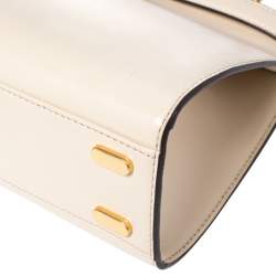 Pre Owned Tory Burch Cream Leather Small Lee Radziwill Top Handle Bag