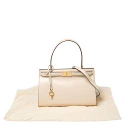 Pre Owned Tory Burch Cream Leather Small Lee Radziwill Top Handle Bag