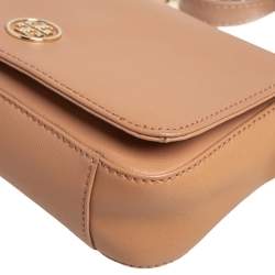 Pre Owned Tory Burch Beige Leather Robinson Chain Crossbody Bag