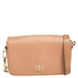 Pre Owned Tory Burch Beige Leather Robinson Chain Crossbody Bag