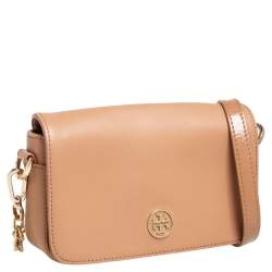 Pre Owned Tory Burch Beige Leather Robinson Chain Crossbody Bag