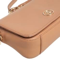 Pre Owned Tory Burch Beige Leather Robinson Chain Crossbody Bag