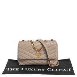Pre Owned Tory Burch Grey Chevron Leather Small Kira Shoulder Bag