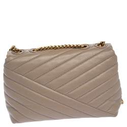 Pre Owned Tory Burch Grey Chevron Leather Small Kira Shoulder Bag