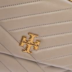 Pre Owned Tory Burch Grey Chevron Leather Small Kira Shoulder Bag