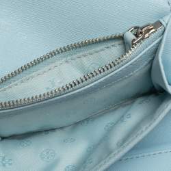Pre Owned Tory Burch Sky Blue Saffiano Leather Robinson Trifold Wallet