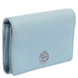 Pre Owned Tory Burch Sky Blue Saffiano Leather Robinson Trifold Wallet