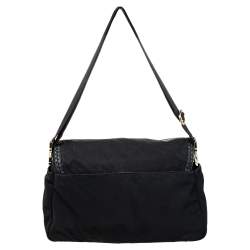 Pre Owned Tory Burch Black Nylon and Leather Messenger Bag