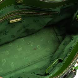 Tory Burch Green Leather Large Robinson  Double Zip Satchel 