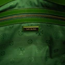 Tory Burch Green Leather Large Robinson  Double Zip Satchel 