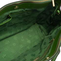 Tory Burch Green Leather Large Robinson  Double Zip Satchel 