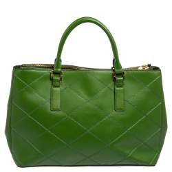 Tory Burch Green Leather Large Robinson  Double Zip Satchel 